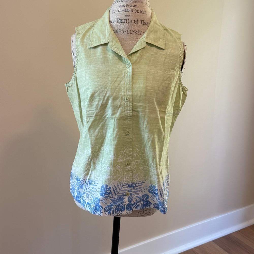 Columbia Women's Green/Blue Cotton Sleeveless Shirt Size L